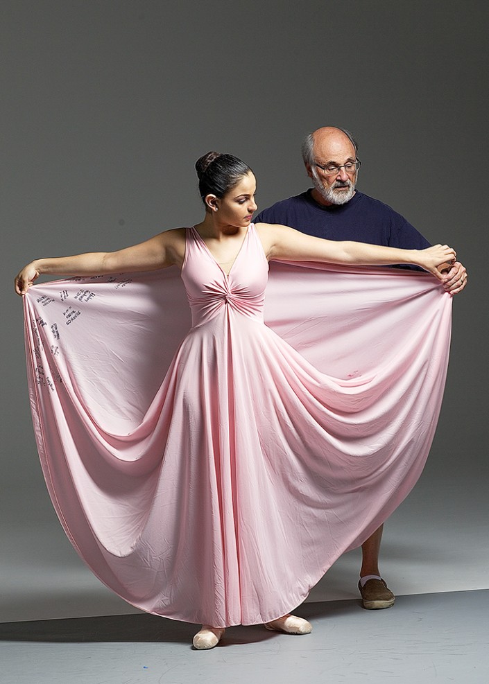 Behind the Scenes: Photographer Gene Schiavone setting up private session shot of Tori in Pink Olga Nightgown.